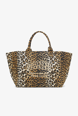 Bolso tote de lona de gran tamaño con estampado de leopardo